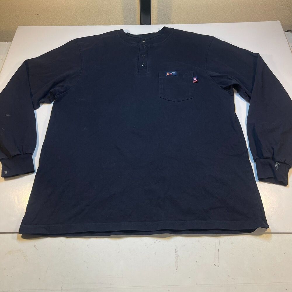 LAPCO FR Flame Fire Resistant Long Sleeve Henley Work Tee T SHIRT Mens XL Black